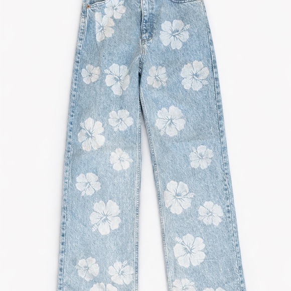 Zara Denim - Zara Light Blue Floral Wide Leg Jeans